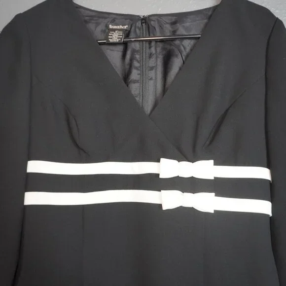 Barrie Pace Women Black V Neck Midsleeve Bow Tie Formal Or Casual Dress Size 4P - Picture 3 of 6